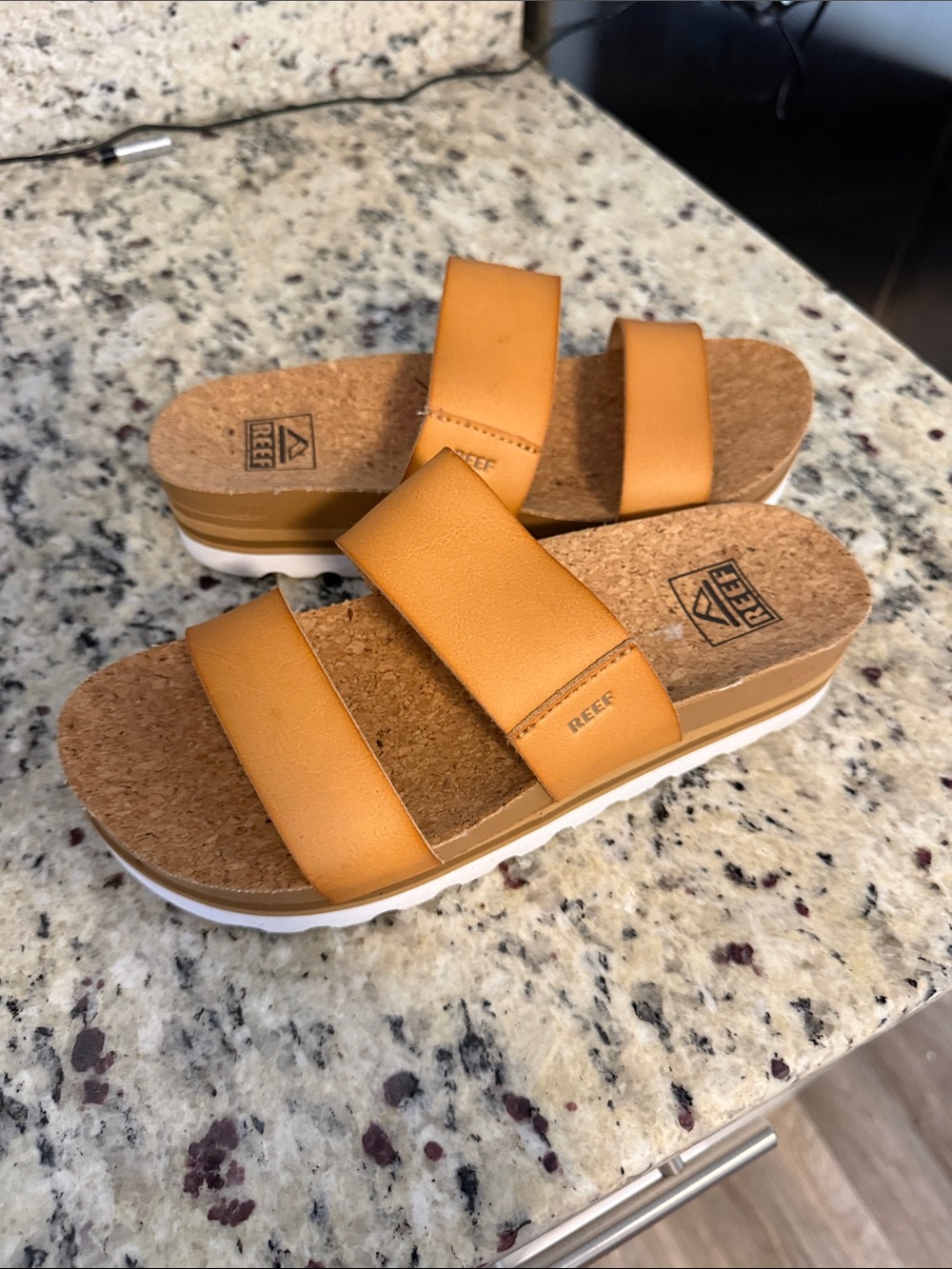 Reef Women's Mustard Double-Strap Cork Slide Sandals